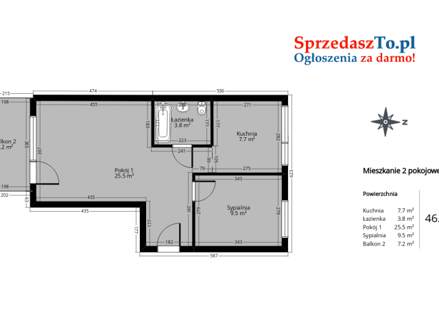 Mieszkanie 2 pokojowe 46,5m2 Turka os. Borek