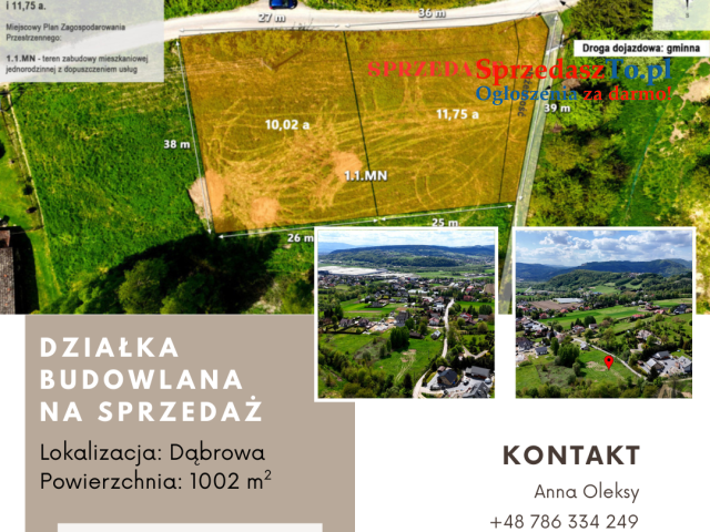 OSTATNIA Działka budowlana, Dabrowa gm. Chełmiec